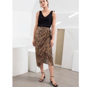 & Other Stories Wrap Satin Sarong Leopard MIDI Skirt with Buckle